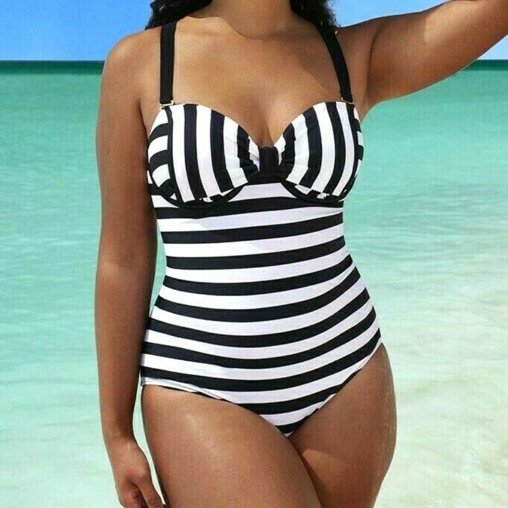 SWIMSUITS FOR ALL Striped Size 14 NWT